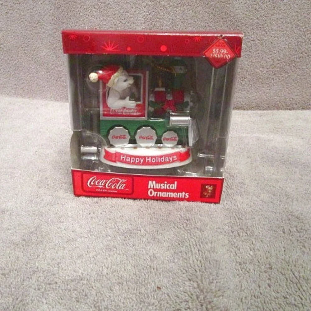 Coke Coca-Cola Musical Ornament Polar Bear On Train Happy Holidays Christmas NEW
